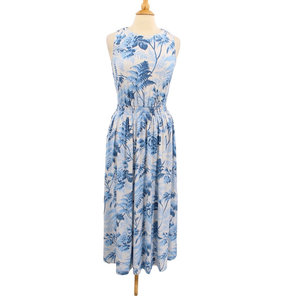 Brooks Brothers Sleeveless Maxi Dress Small Botanical Smocked Waist Pockets